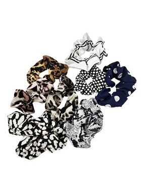 Animal Print & Polka Dot Hair Scrunchies Set Pack Of 8 Soft Fabric Durable Elast